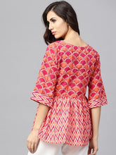 Reddish-pink V-neck tunic tops