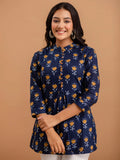 Floral Printed Pure Cotton Pleated A-Line Kurti