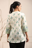 Women Cream and Teal Floral Printed Pure Cotton Top