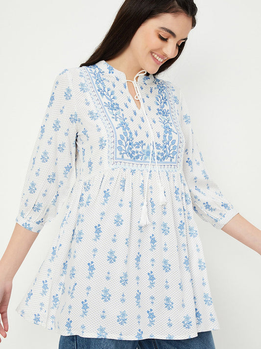 Mandarin Collar Printed Tunic