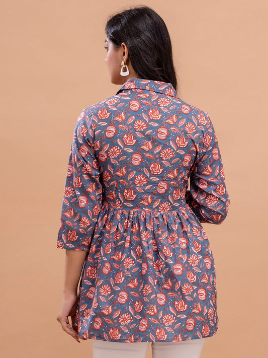 Floral Printed Pure Cotton A Line Kurti