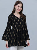 Women Cotton Black Angrakh Top for girls & women