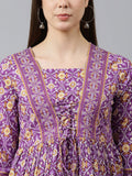 Purple Geometric Printed Pure Cotton Empire Top