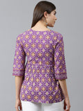 Purple Geometric Printed Pure Cotton Empire Top