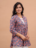 Floral Printed Pure Cotton A Line Kurti