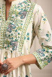 Women Cream and Teal Floral Printed Pure Cotton Top