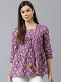 Purple Geometric Printed Pure Cotton Empire Top