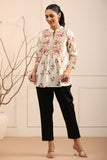 Women Cream & Coral Floral Printed Pure Cotton Top