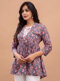 Floral Printed Pure Cotton A Line Kurti